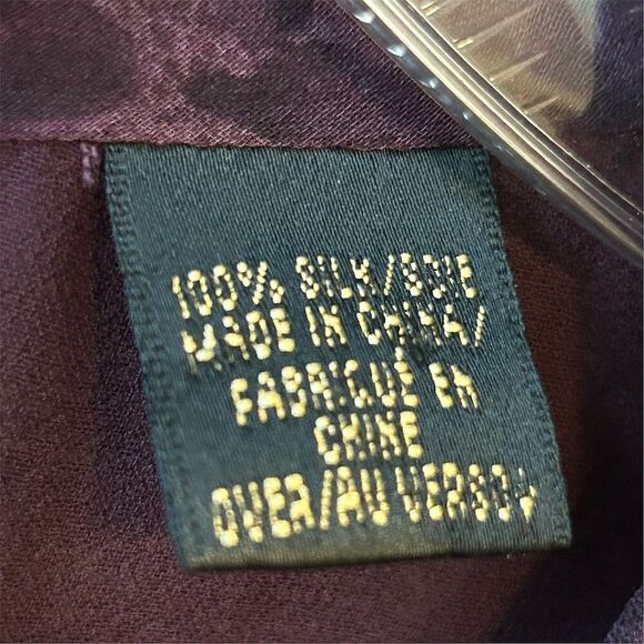 Dana Buchman Petite Silk Blouse M Purple Tie-Neck Clip Dot Casual - Picture 11 of 16